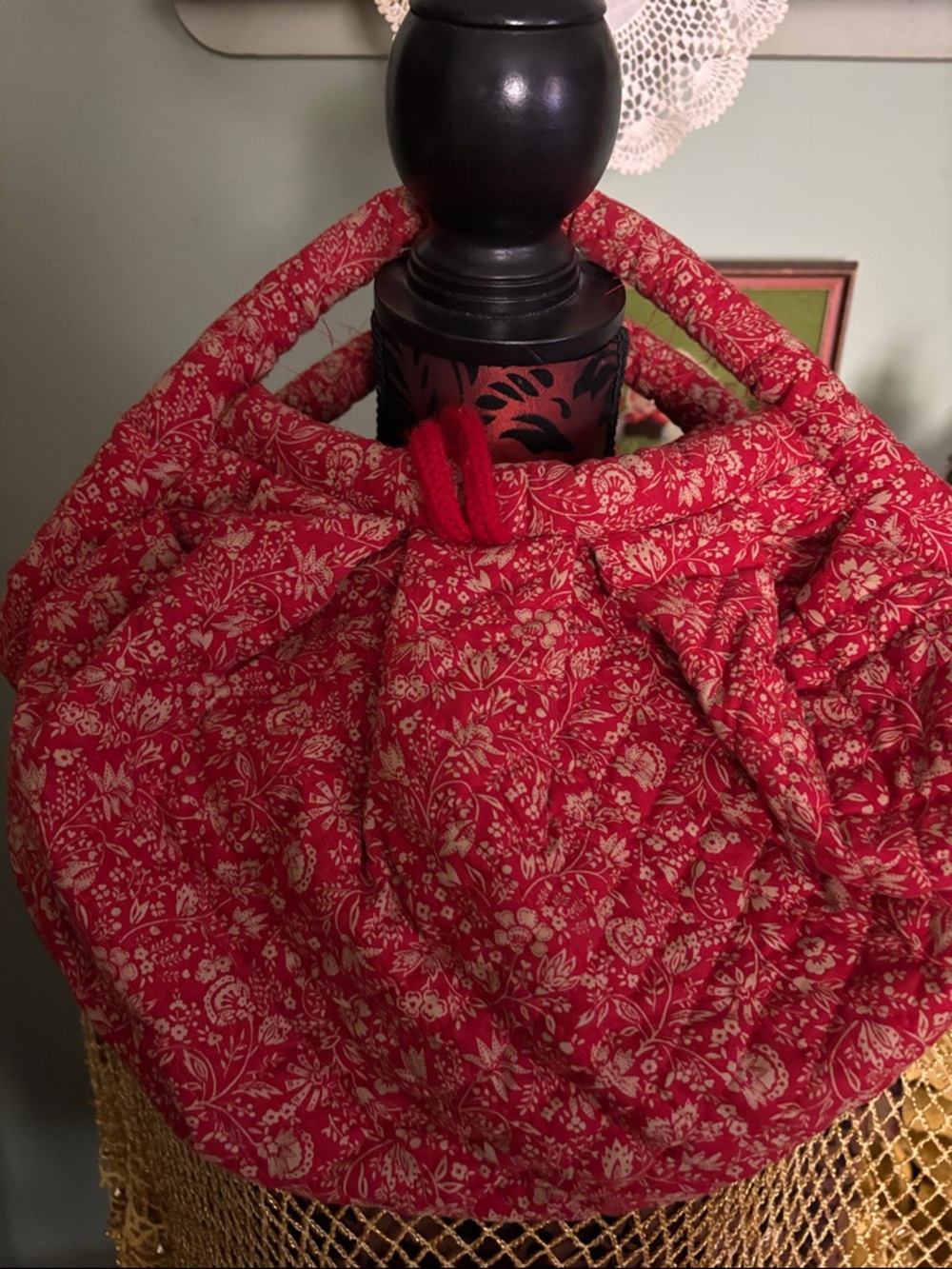 Red Floral Quilted Tote Bag
